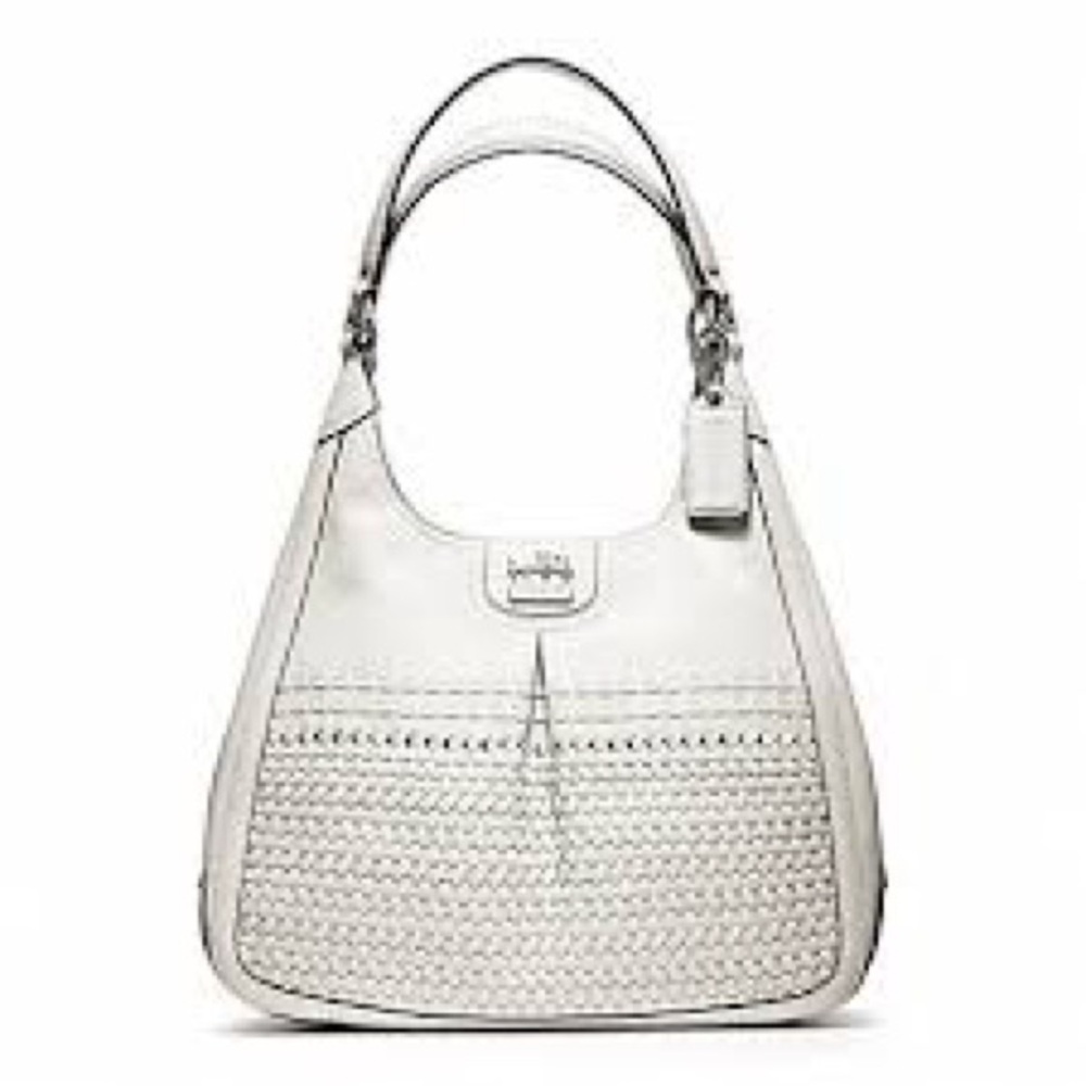 Coach Madison Woven Maggie Leather Shoulder Hobo Bag, White.